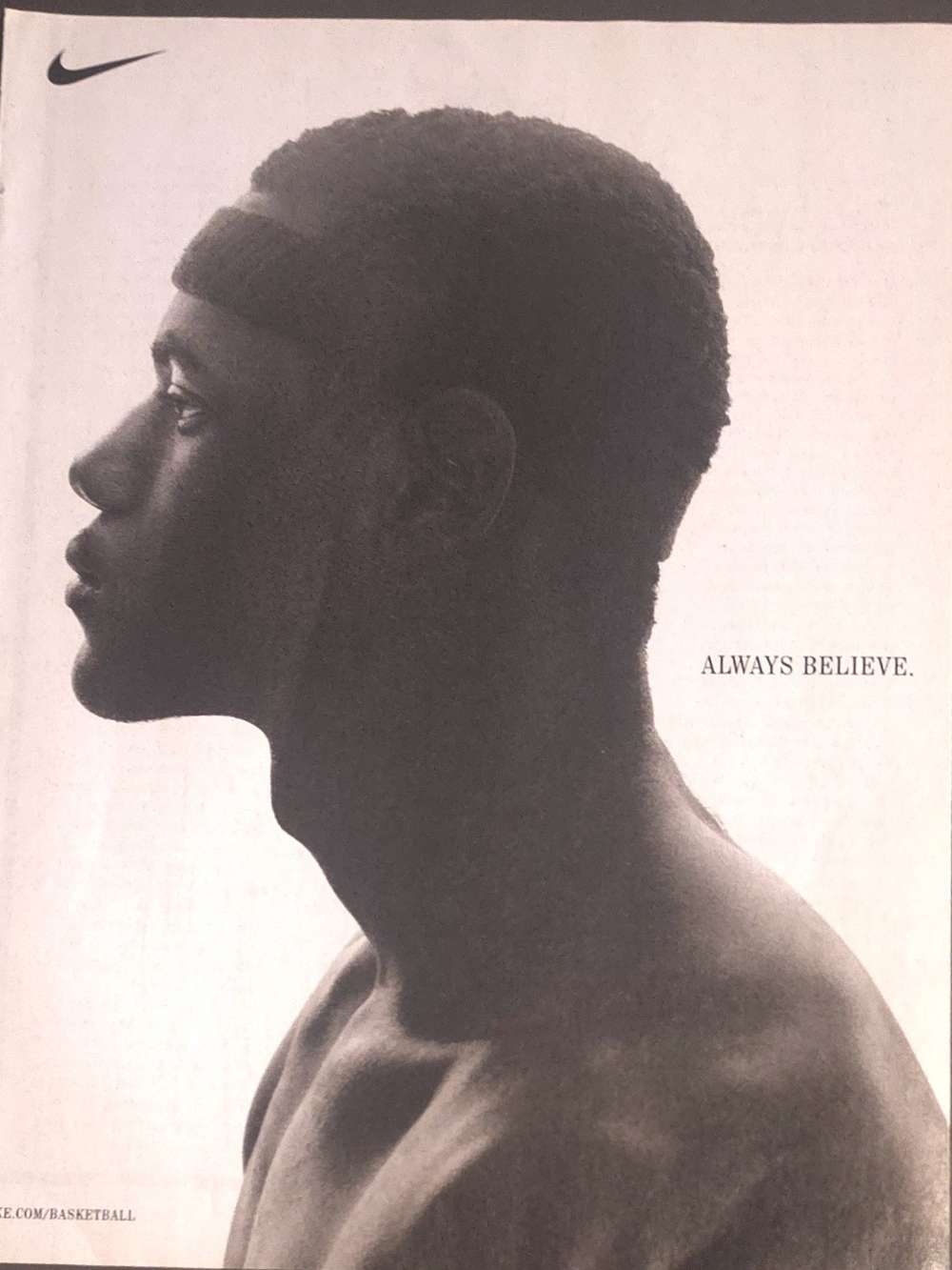 Nike poster featuring a side profile of NBA player LeBron James